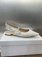 DIOR J'A SLINGBACK 25S IN WHITE FABRIC EMBOSSED CRYSTAL