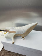 DIOR J'A SLINGBACK 25S PUMP 65MM IN WHITE FABRIC EMBOSSED CRYSTAL