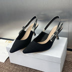 DIOR J'A SLINGBACK 25S PUMP 65MM IN BLACK QUAKE OBLIQUE EMBROIDERED FABRIC