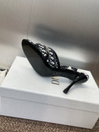 DIOR 25S HIGH HEELS PUNK 85MM IN BLACK WHITE CALFSKIN AND CANVAS