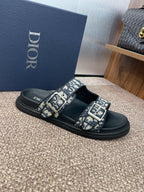 DIOR 25S ACT SLIDE IN DEEP BLUE CALFSKIN AND CANVAS SILVER HARDWARE