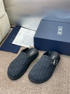 DIOR 25S AQUA MULES WITH OBLIQUE PATTERN IN DARK BLUE CANVAS