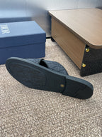 DIOR 25S ALIAS CROSS-STRAP SLIDES IN BLACK CALFSKIN WITH CD OBLIQUE DARK BLUE LOGO