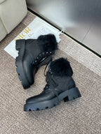 DIOR 25S D-MAJOR ANKLE BOOTS WICKER STYLE 35MM IN BLACK CALFSKIN AND CANVAS