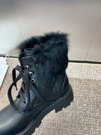 DIOR 25S D-MAJOR ANKLE BOOTS WICKER STYLE 35MM IN BLACK CALFSKIN AND FUR