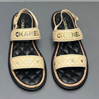 CHANEL Dad sandals cream yellow calf leather