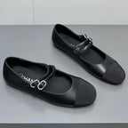 CHANEL pearl Mary Jane flat shoes black