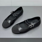 CHANEL pearl Mary Jane flat shoes black