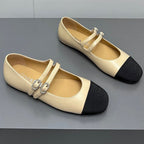 CHANEL pearl Mary Jane flat shoes yellow cream