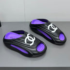 CHANEL New Double C Foam Lightweight Slippers Boat Black Purple