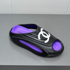 CHANEL New Double C Foam Lightweight Slippers Boat Black Purple