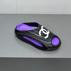CHANEL New Double C Foam Lightweight Slippers Boat Black Purple