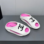 CHANEL New Double C Foam Lightweight Slippers Boat White Pink