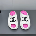 CHANEL New Double C Foam Lightweight Slippers Boat White Pink