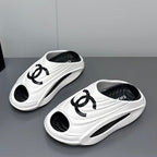 CHANEL New Double C Foam Lightweight Slippers Boat White Black
