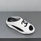 CHANEL New Double C Foam Lightweight Slippers Boat White Black