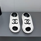 CHANEL New Double C Foam Lightweight Slippers Boat White Black