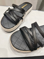 CHANEL SLIPPERS CROSS STRAPS IN BLACK LAMBSKIN