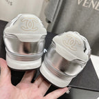 CHANEL Double C  New Quilted Panda Shoes Silver Sheepskin