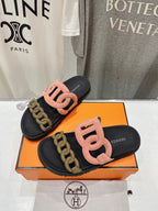 HERMES EXTRA SANDAL BLACK MIX PEACH MIX MOSS CALFSKIN