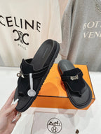 HERMES EMPIRE SANDAL BLACK SUEDE