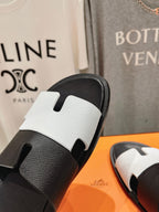 HERMES IZMIR SANDAL BLACK MIX WHITE LAMBSKIN