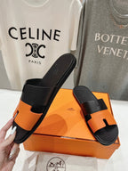 HERMES IZMIR SANDAL BLACK MIX ORANGE LAMBSKIN