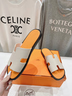 HERMES IZMIR SANDAL CREAM WHITE MIX LIGHT ORANGE LAMBSKIN