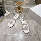 DIOR FLAT SANDALS 25S IN WHITE CALFSKIN RHINESTONES STRAP