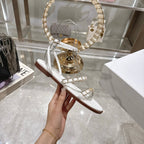 DIOR FLAT SANDALS 25S IN WHITE CALFSKIN RHINESTONES STRAP