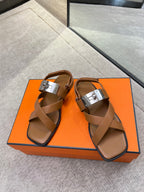 HERMES Ines sandal brown calfskin