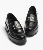 CHANEL MOASINS BLACK CALFSKIN METAL