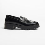 CHANEL MOASINS BLACK CALFSKIN METAL
