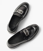 CHANEL MOASINS BLACK CALFSKIN METAL