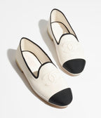 CHANEL MOASINS WHITE BLACK LAMBSKIN
