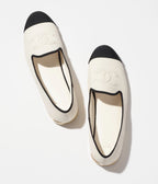 CHANEL MOASINS WHITE BLACK LAMBSKIN