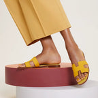 HERMES 0RAN SANDAL JAUNE BOUTON