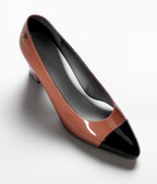 CHANEL PUMPS LIGHT BROWN BLACK PATENT CALFSKIN