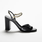 CHANEL sandals black lambskin grosgrain