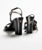 CHANEL sandals black lambskin grosgrain