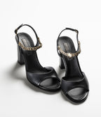 CHANEL sandals black lambskin grosgrain