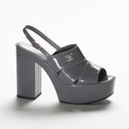 CHANEL SANDALS GRAY PATENT CRUMPLED LAMBKSIN
