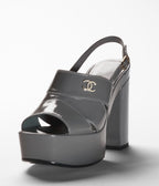 CHANEL SANDALS GRAY PATENT CRUMPLED LAMBKSIN