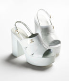 CHANEL SANDALS WHITE PATENT CRUMPLED LAMBSKIN