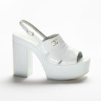 CHANEL SANDALS WHITE PATENT CRUMPLED LAMBSKIN