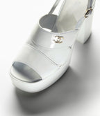 CHANEL SANDALS WHITE PATENT CRUMPLED LAMBSKIN