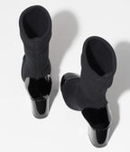 CHANEL SHORT BOOTS BLACK KNIT PATENT CALFSKIN