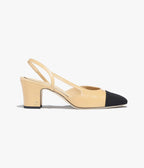 CHANEL SLINGBACKS BEIGE BLACK GOATSKIN