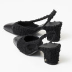 CHANEL SLINGBACKS BLACK IRIDESCENT TWEED