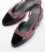 CHANEL TWEED SLINGBACKS PINK WHITE SILVER BLACK